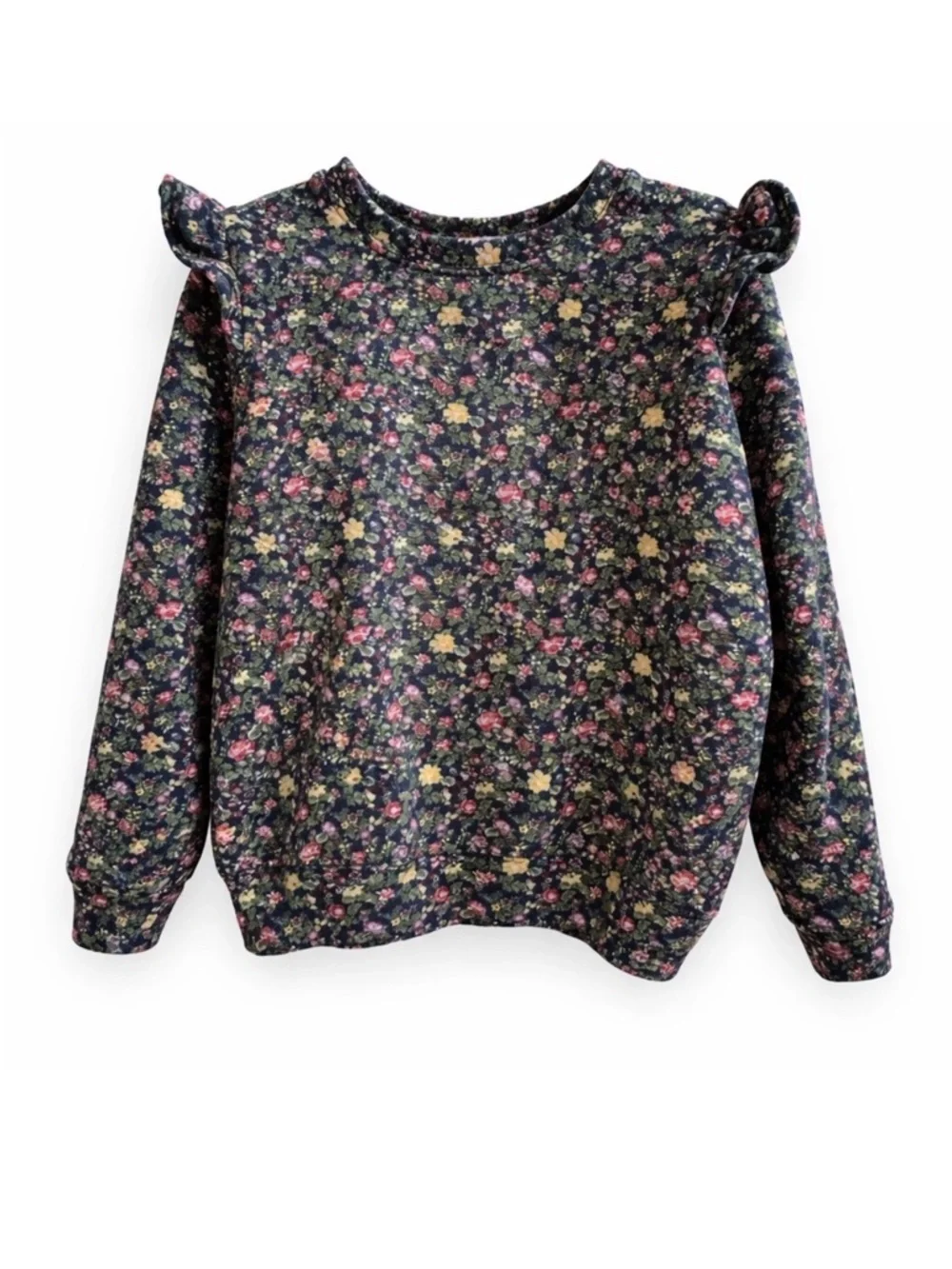 Ralph Lauren Polo Girls Floral Fleece Sweatshirt 6X Ruffle Detail